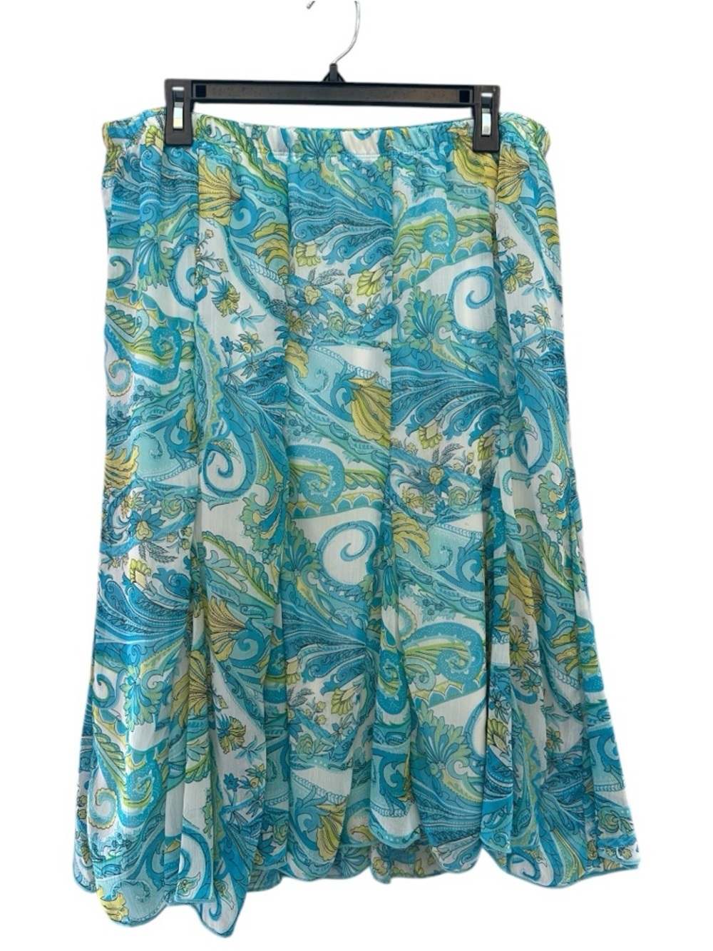 Late 2010’s Kim Rogers Turquoise and Yellow Paisley Fairycore Midi Skirt Large